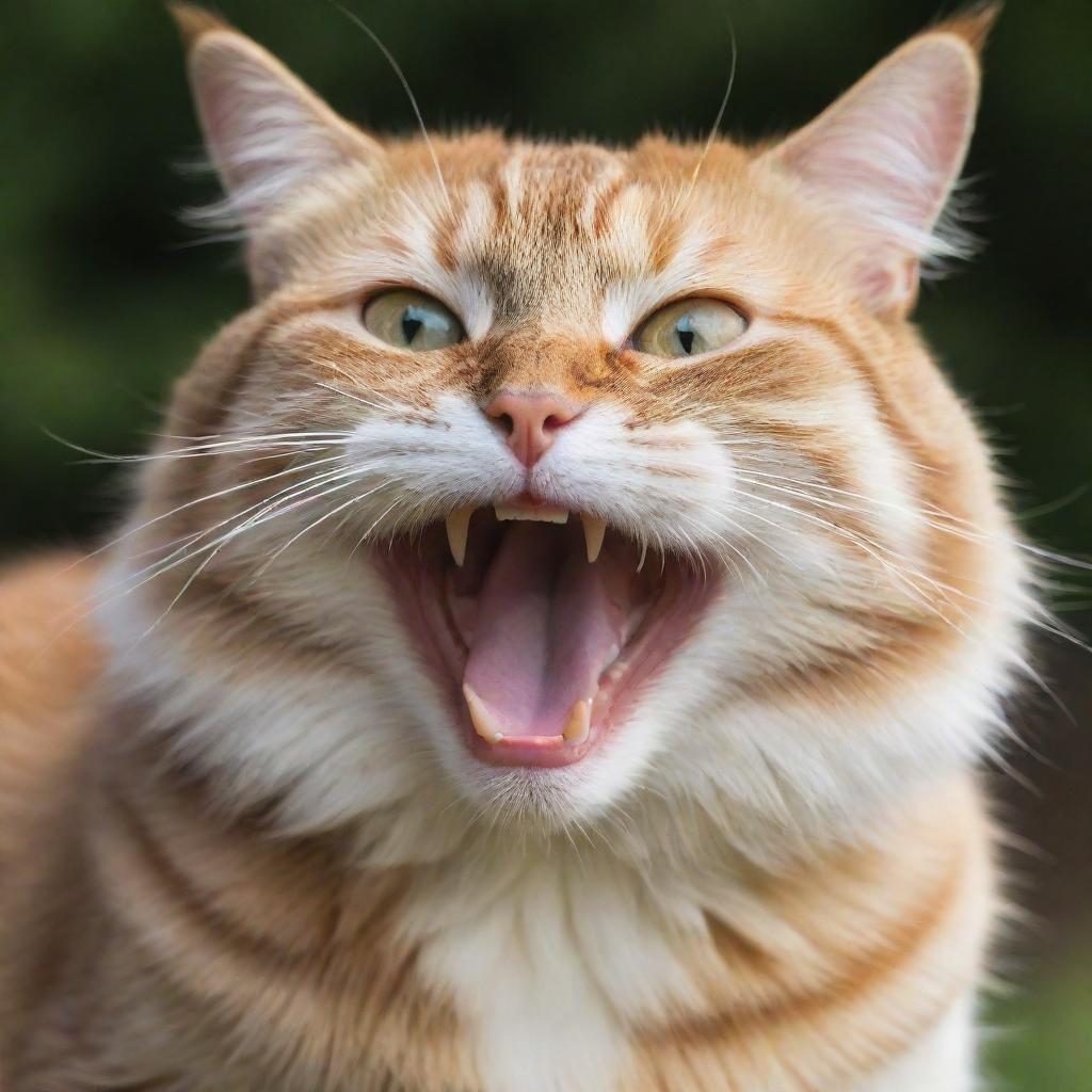 A high-definition image of the world's happiest cat, radiating pure joy and contentment.