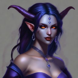 Create an image of a young female tiefling sorceress named Nyxia