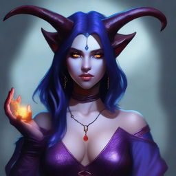 Create an image of a young female tiefling sorceress named Nyxia