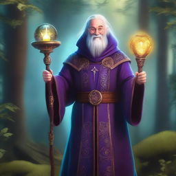 A middle-aged cleric of trickery, dressed in elaborate robes with mystical symbols