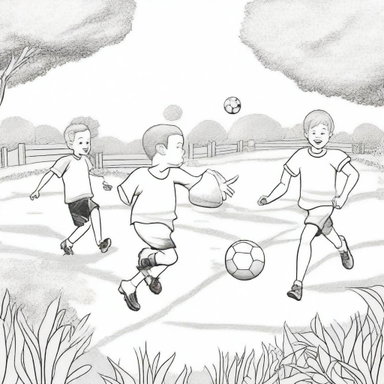 A detailed black and white sports scene for a coloring book page
