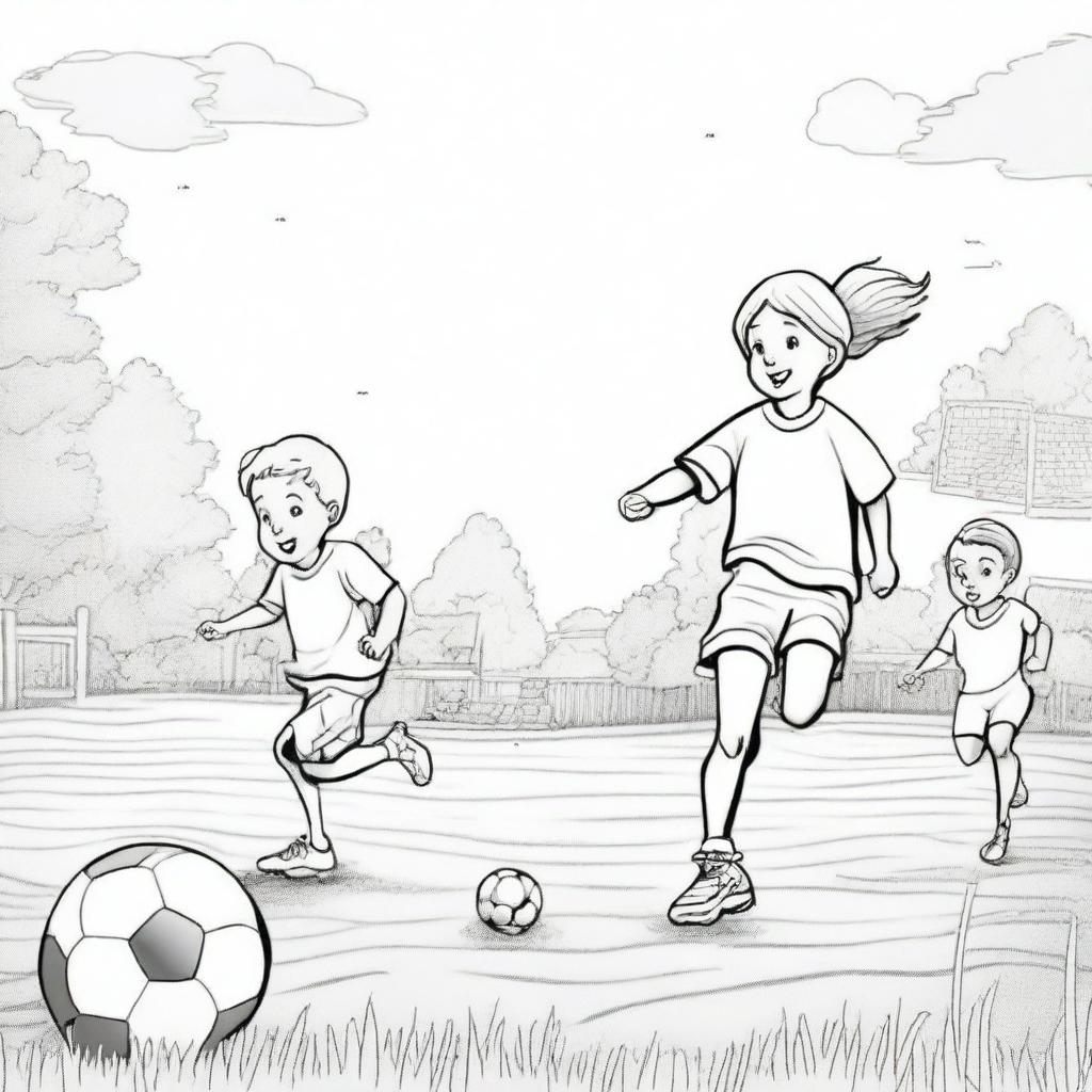 A detailed black and white sports scene for a coloring book page