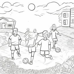 A detailed black and white sports scene for a coloring book page