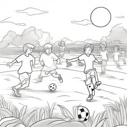 A detailed black and white sports scene for a coloring book page