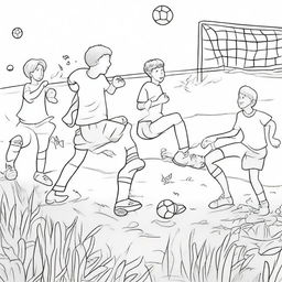 A detailed black and white sports scene for a coloring book page