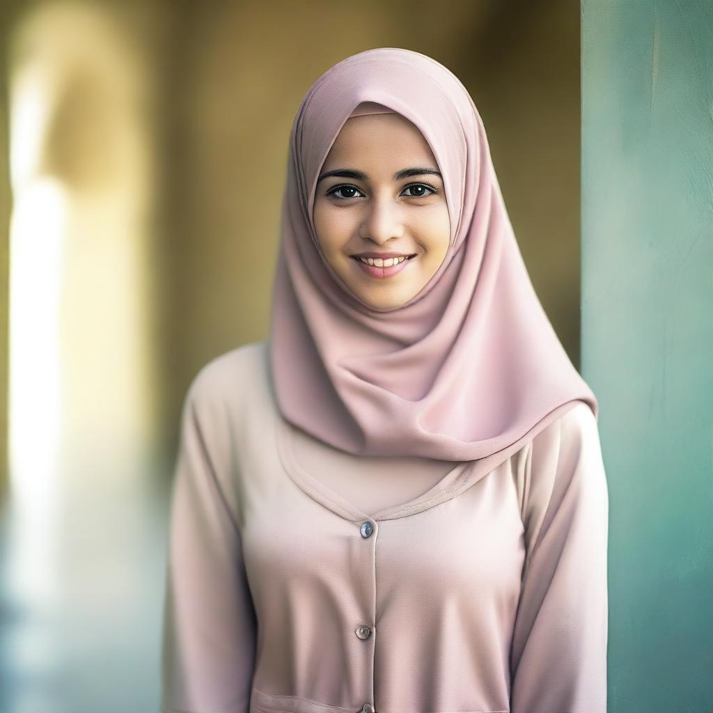 A young, 20-year-old woman wearing a jilbab and a bikini