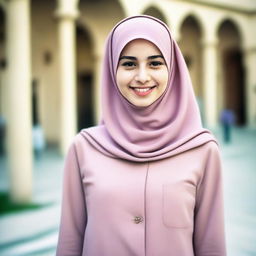 A young, 20-year-old woman wearing only a jilbab