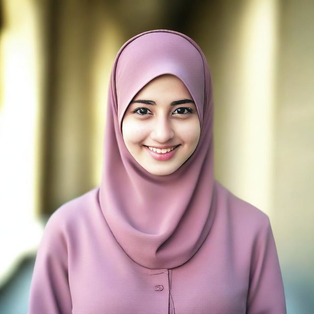 A young, 20-year-old woman wearing only a jilbab