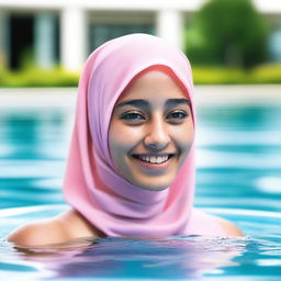 A young, 20-year-old woman wearing a jilbab while swimming