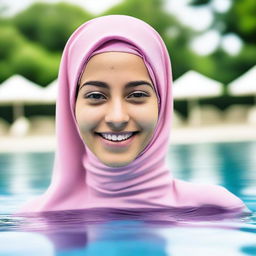 A young, 20-year-old woman wearing a jilbab while swimming