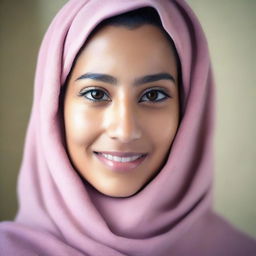 A young, 20-year-old woman wearing a jilbab, appearing fresh and relaxed after a bath