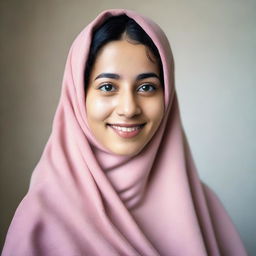 A young, 20-year-old woman wearing a jilbab, appearing fresh and relaxed after a bath