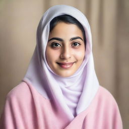 A young, 20-year-old woman wearing a jilbab, appearing fresh and relaxed after a bath