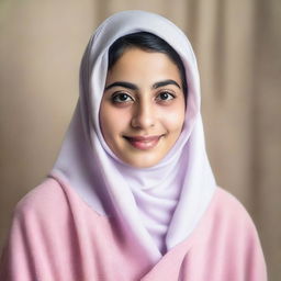 A young, 20-year-old woman wearing a jilbab, appearing fresh and relaxed after a bath