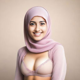 A young, 20-year-old woman wearing a jilbab and a bikini