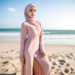 A young, 20-year-old woman wearing a jilbab, modeling swimwear