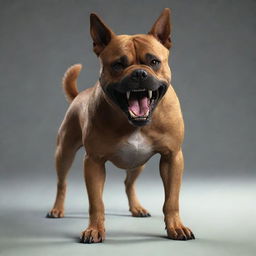 Render an image of the previously created dog, but now with an angry expression and ferocious stance.