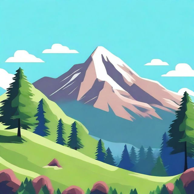 A 2D landscape of a mountain with a small forest