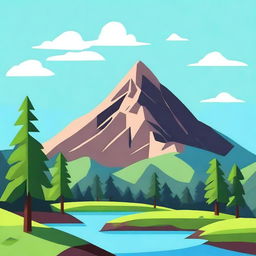 A 2D landscape of a mountain with a small forest