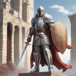 A majestic D&D paladin standing tall with a gleaming sword and shield