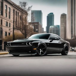 A sleek black widebody Dodge Challenger equipped with Rucci forged wheels