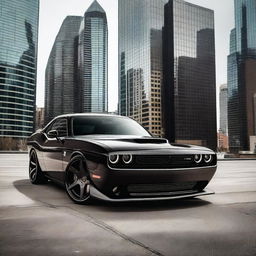 A sleek black widebody Dodge Challenger equipped with Rucci forged wheels