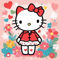 A cute and adorable illustration of Hello Kitty, the popular character from Sanrio, wearing her classic red bow and a cute outfit