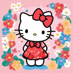 A cute and adorable illustration of Hello Kitty, the popular character from Sanrio, wearing her classic red bow and a cute outfit