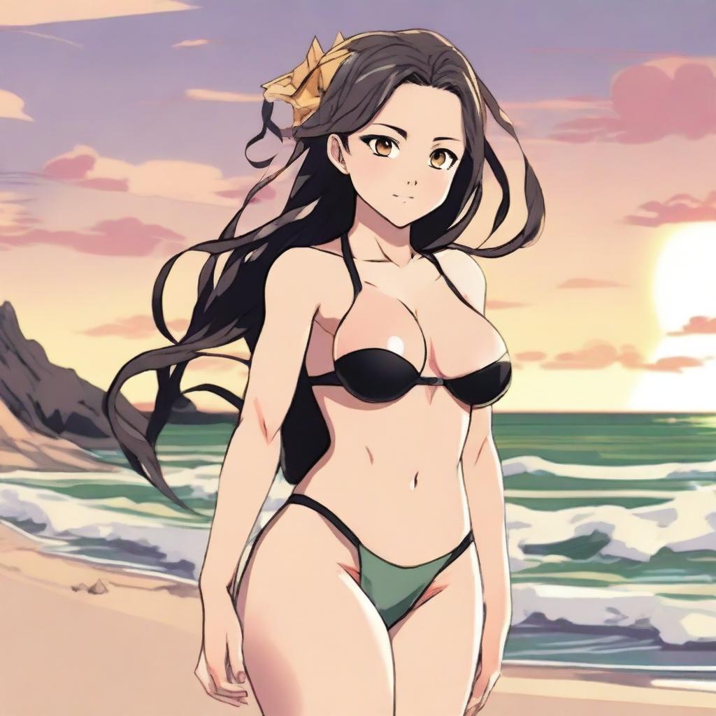 A detailed illustration of Shinobu Kocho from the anime Demon Slayer wearing a bikini