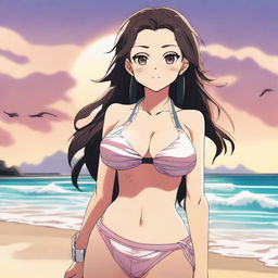 A detailed illustration of Shinobu Kocho from the anime Demon Slayer wearing a bikini