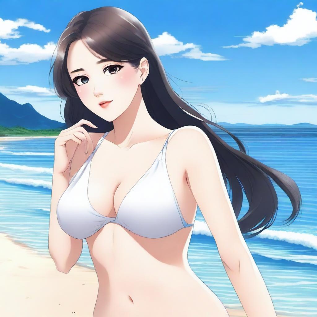 A detailed illustration of Sakurajima Mai wearing a swimsuit