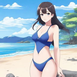 A detailed illustration of Sakurajima Mai wearing a swimsuit