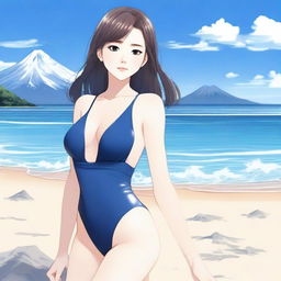 A detailed illustration of Sakurajima Mai wearing a swimsuit