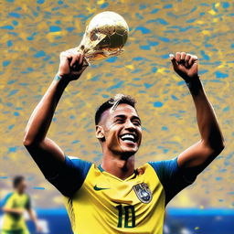 A realistic depiction of Neymar celebrating after winning the World Cup