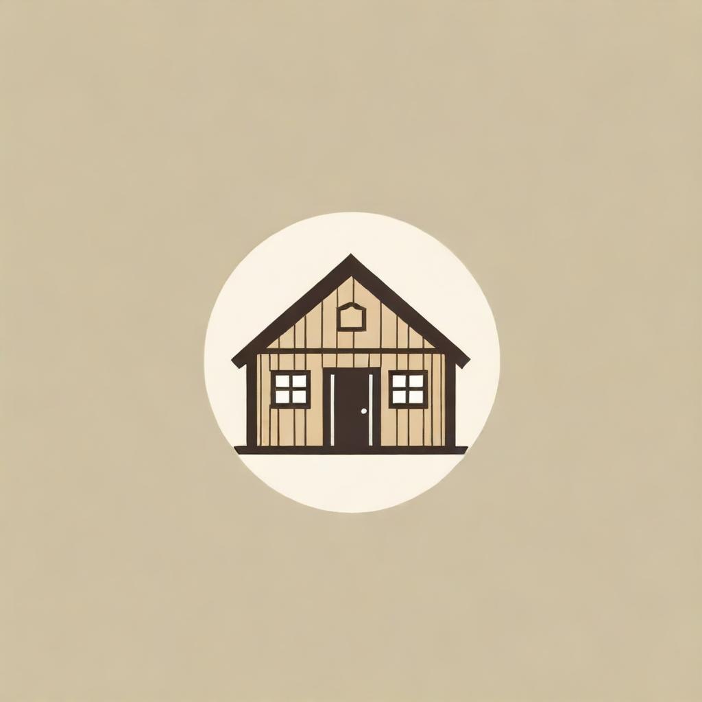 Logo design featuring a side profile view of a rustic barrack