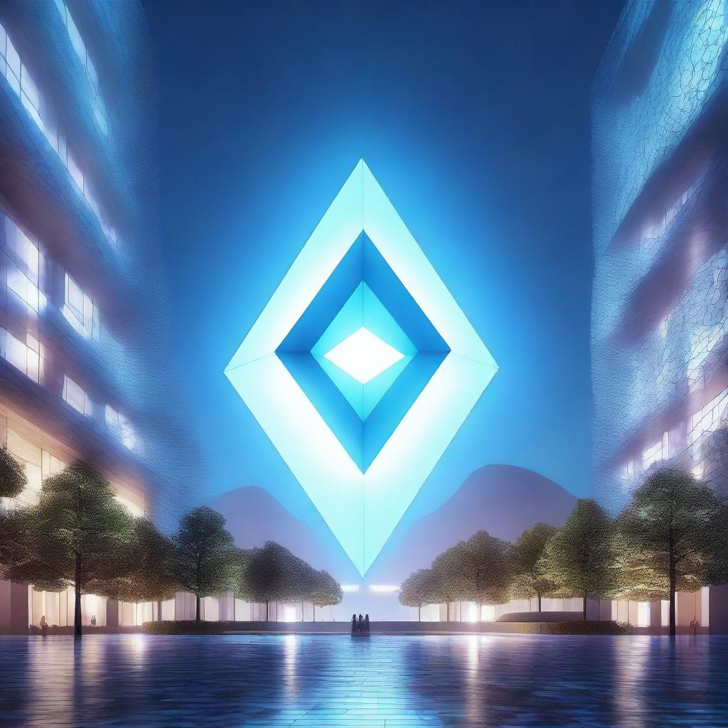 A floating rhombus emits an ethereal blue light