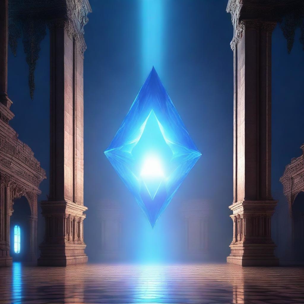 A floating rhombus emits an ethereal blue light