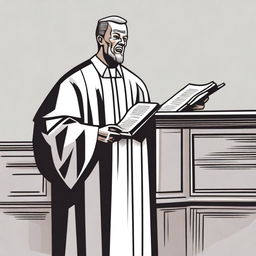 A detailed illustration of a preacher standing at a pulpit, delivering a sermon to a congregation