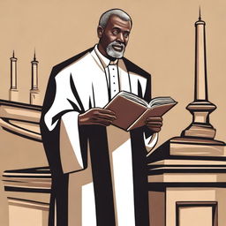 A detailed illustration of a preacher standing at a pulpit, delivering a sermon to a congregation