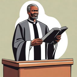 A detailed illustration of a preacher standing at a pulpit, delivering a sermon to a congregation