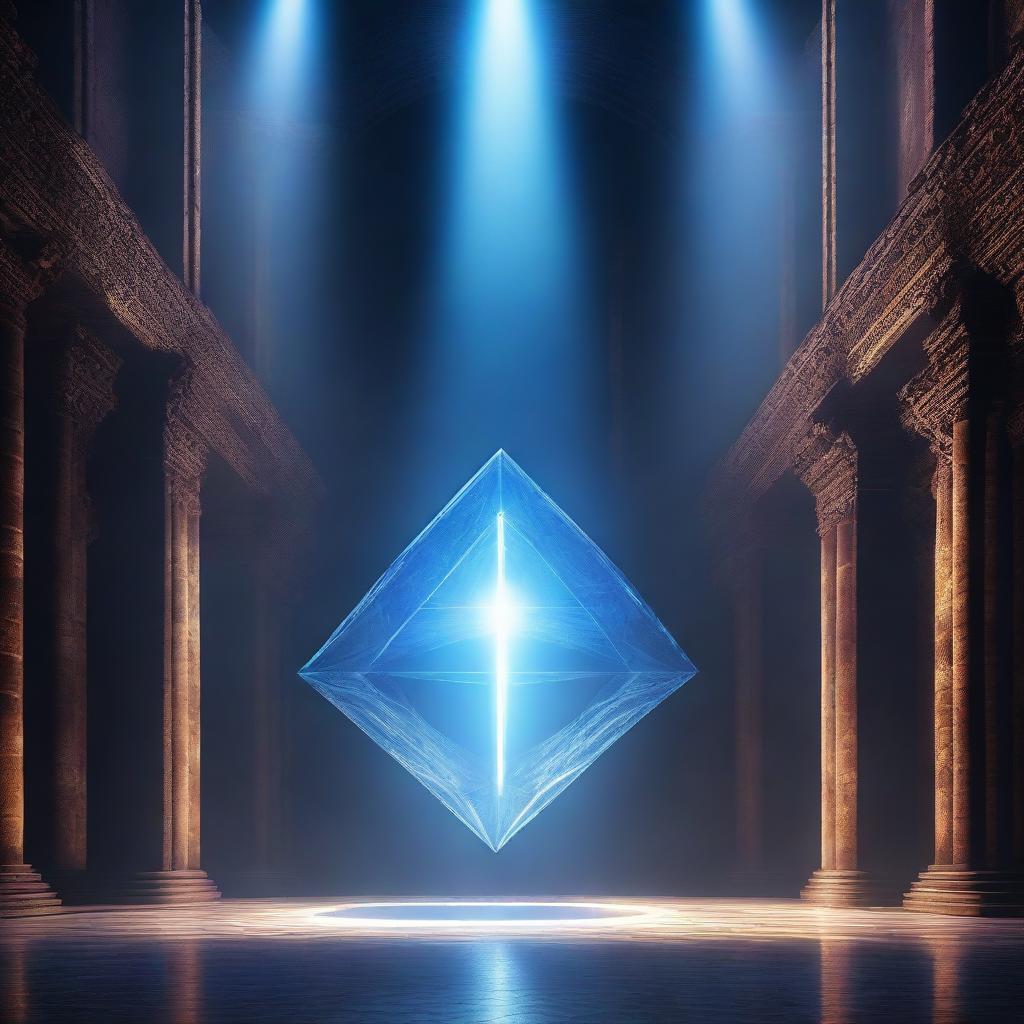 A floating rhombus emits an ethereal blue light