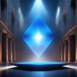 A floating rhombus emits an ethereal blue light