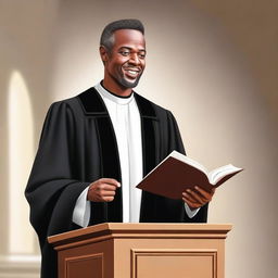 A realistic illustration of a preacher standing at a pulpit, delivering a sermon to a congregation