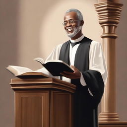 A realistic illustration of a preacher standing at a pulpit, delivering a sermon to a congregation