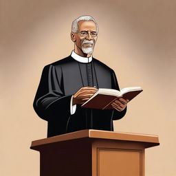 A realistic illustration of a preacher standing at a pulpit, delivering a sermon to a congregation