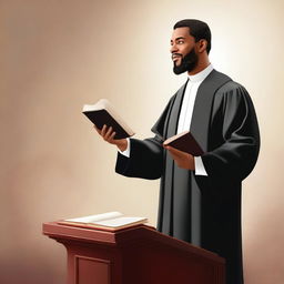 A realistic illustration of a preacher standing at a pulpit, delivering a sermon to a congregation