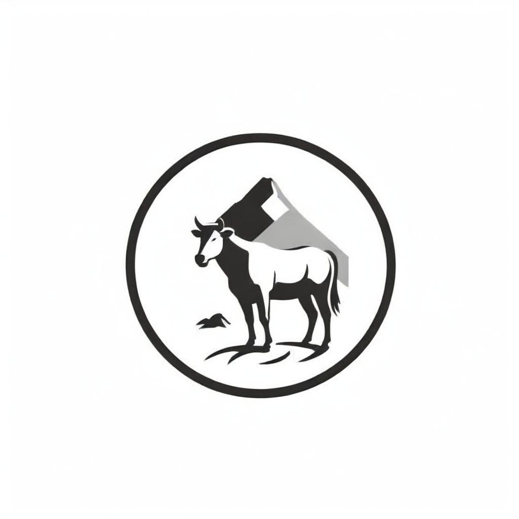 Monochrome logo design featuring an iconic representation of a ranch