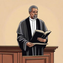 A realistic and detailed illustration of a preacher standing at a pulpit, delivering a sermon to a congregation