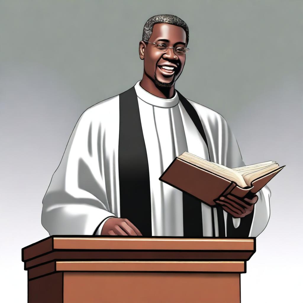 A realistic and detailed illustration of a preacher standing at a pulpit, delivering a sermon to a congregation