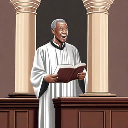 A realistic and detailed illustration of a preacher standing at a pulpit, delivering a sermon to a congregation